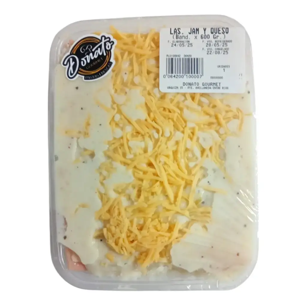 LASAÑA JAMON Y QUESO C/SALSA BLANCA (Band. x 500 Gr.)